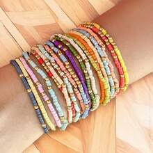 MDFUN 19 Pcs Friendship Bracelets Boho Stackable Bracelets For Women Surfer Heishi Clay Bead Bracelets Stretch Preppy Bracelets Colorful Boho Bracelets For Women - 彩色的 - 查看 4