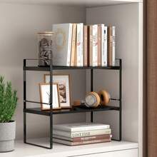 1pc 2-Tier Kitchen Cabinet Tabletop Organizer Rack, Multifunctional Countertop Storage Rack Made Of Carbon Steel, Suitable For Kitchen, Study, Office (Not For Heavy Items) - Carbon Steel Material - View 6