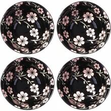 JapaneseInspired Ceramic Rice Bowl Set 4Piece Perfect For Soup Snacks And More Black Sakura Design - White - View 1