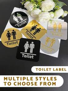 1pc 10cm Glossy Acrylic Wall Stickers, Bathroom Signage Mirror Stickers, Home Decor Wall Decals, Toilet Indicator Sign,For School Supplies,Back To School - Multicolor - View 9