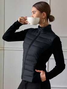 Livesso 女士基本款棉衣外套、冬季女装、冬季女装外套 - 黑色 - 查看 4