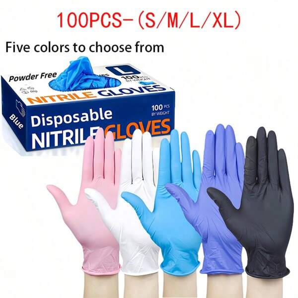 100 Pieces Of Disposable Gloves, Super Durable, Blue/Pink/Black/White/Purple Disposable Nitrile Latex Gloves, Suitable For Kitchen, Tattoo, Hair Dyeing, Pet Care, Beauty Salon And Home Cleaning, Multi-Purpose Disposable Gloves. Note The Packaging Method Of Bagged, Reason: Not Easily Damaged During Transportation.(Without A Box)