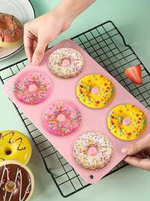 1个硅胶甜甜圈模具，马卡龙色6孔圆形甜甜圈烤盘，DIY烘焙模具，空心蛋糕模具，面包烤盘，不粘硅胶甜甜圈烤盘，巧克力蛋糕甜甜圈，姜饼甜甜圈，硅胶甜甜圈烤盘，硅胶材质，不粘模具，易于脱模，适用于自制蛋糕 - 彩色 - 查看 5