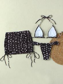 夏季欧美性感优雅波点印花三件套沙滩比基尼泳衣（女士款） - 印花 - 查看 3