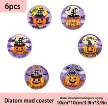 1 Set / 4 Piezas / 6 Piezas: Posavasos de barro de diatomeas con estampado de casa encantada de Halloween, posavasos de café con flores, decoración multiocasión para el hogar y el restaurante, regalos diarios, decoración de mesa, decoración diaria, decoración para fiestas con tema