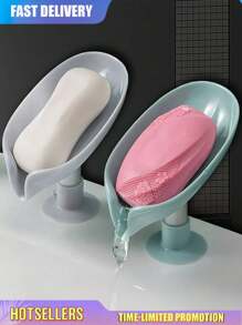 2pcs Leaf Shaped Soap Box Drain Soap Holder Bathroom Accessories Suction Cup Soap Dish Soap Dish Bathroom Soap Container(Products May Have Chromatic Aberrations Due To Light And Production Batch Issues.The Colors Of The Connecting Tubes For The New And Old Models Are Different. New And Old Models Are Shipped Randomly.)