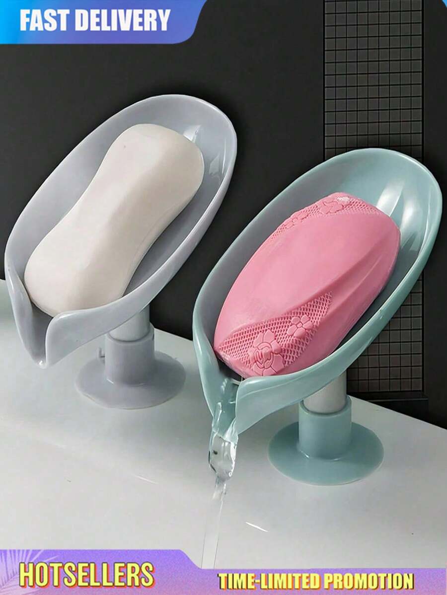 2pcs Leaf Shaped Soap Box Drain Soap Holder Bathroom Accessories Suction Cup Soap Dish Soap Dish Bathroom Soap Container(Products May Have Chromatic Aberrations Due To Light And Production Batch Issues.The Colors Of The Connecting Tubes For The New And Old Models Are Different. New And Old Models Are Shipped Randomly.)