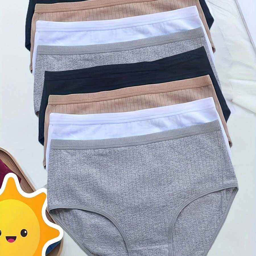 [8 piezas de calzoncillos de talle alto] 8 piezas de calzoncillos sencillos de talle alto, ropa interior cómoda, transpirable y con estiramiento, lencería y ropa interior para mujeres