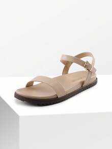 Women's Cute Open Toe One Band Arch Support Comfort Flat Sandals For Summer Vacation - Apricot - View 2