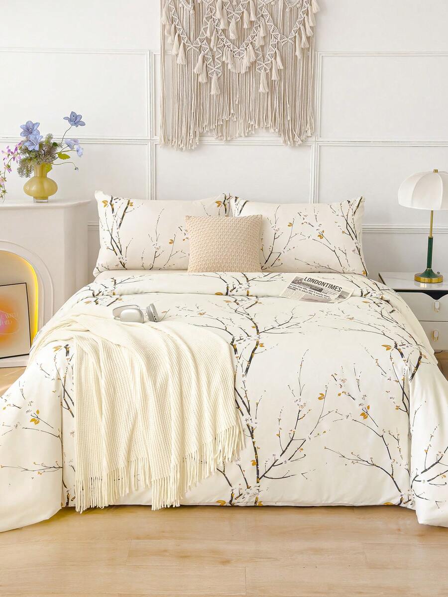 Bộ ga trải giường họa tiết hoa bằng sợi microfiber mềm mại - Bộ ga trải giường/chăn ga 2/3 món tốt nhất - Bao gồm 1 ga trải giường và 1/2 vỏ gối - Giá cả phải chăng, chất lượng cao, phù hợp với giường đơn, giường đôi, giường cỡ lớn, trang trí phòng ngủ. - Vàng nhạt - Xem 1