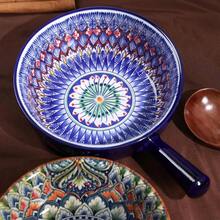 Ceramic Soup Bowl With Handle Bohemian Style Oven Safe 32 Oz Capacity Colorful French Onion Soup Bowl 7inch Diameter Large Handled Bowl For Housewarming Blue Option - 1pcMàu xanh - Xem 2