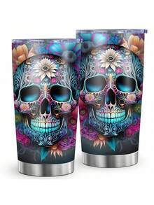 1 pieza de Vaso de acero inoxidable de 20 onzas, taza de café aislada, taza con temática de calavera impresa, botella de agua deportiva y al aire libre con tapa a prueba de fugas, apta para el hogar, fiestas, regalos, regalos festivos para familiares y amigos, regreso a la escuela
