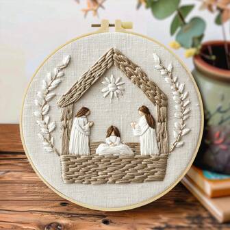 1 Piece Embroidery Kit, 20x20cm/7.9x7.9 Inches, Jesus New Life Theme, Handmade DIY Embroidery Kit, Suitable For Both Adults And Beginners, Including User Manual, Printed Fabric, Embroidery Frame, And Needles And Threads