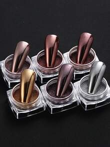 6色金属魔镜粉指甲闪粉，瓶装激光极光粉，镜面效果指甲粉套装，金色、银色、深紫色、深红色指甲装饰