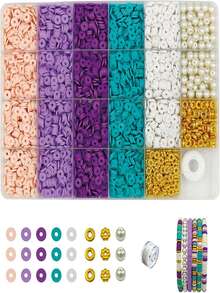 DIY 3160 件波西米亚女士成人手链套装（6 毫米）粘土串珠手链套件，适合在不同场合制作珠宝 - 彩色 - 查看 6