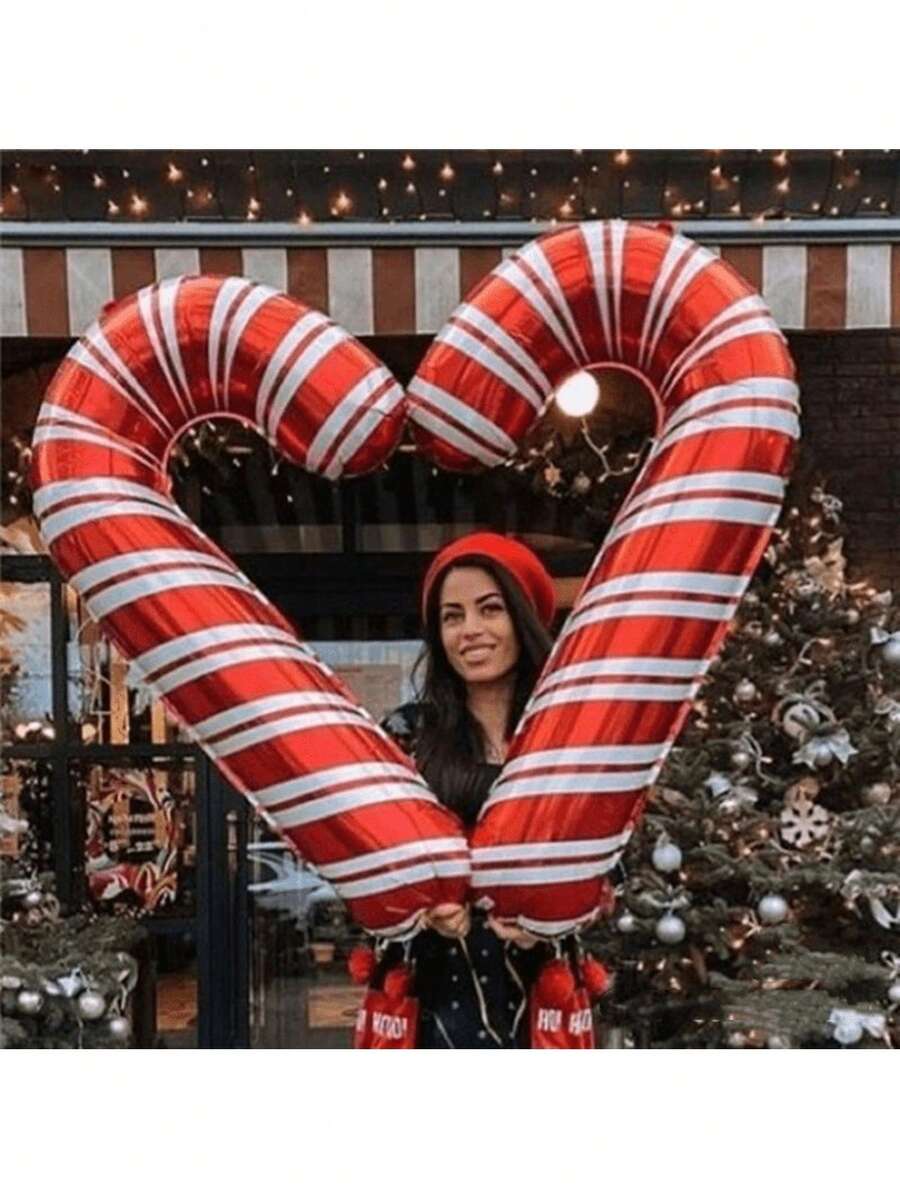 10 piezas de globos con forma de bastón de caramelo rojo, de 33.46 pulgadas y 13.78 pulgadas, adecuados para decoración de fiestas de Navidad, Año Nuevo, cumpleaños y aniversario, globos de regalo de Navidad