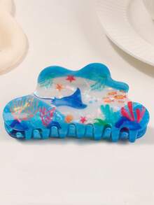 发夹 1 件海洋动物爪夹海豚印花发饰女士发夹发夹马尾辫、发髻、海滩、度假发饰、学校用品、大学秋季配饰秋冬