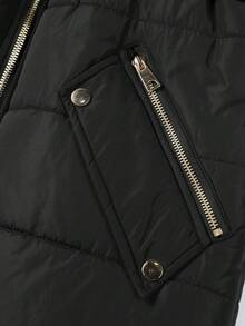 Women's Padded Coat, Casual Versatile Detachable Hooded Zipper Waist Cinched Fashionable Outdoor Solid Color Autumn/Winter Padded Coat - Black - View 9