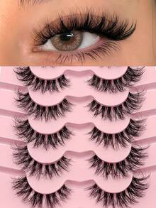 Asiteo 7 Pairs Cat Eye False Eyelashes, 3D Transparent Band Natural Thin Faux Mink Lashes, Fluffy Curly Cat Eye Fake Eyelashes - 黑色 - 查看 2