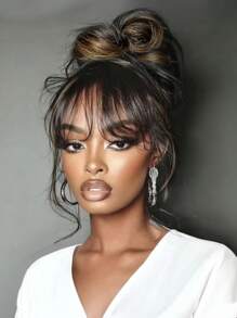 UNice Hair 7x5 Bye Bye Knots Lace Closure Balayage Highlights Fluffy Natural Loose Wave Curtain Bangs Wig With Drawstring Effortlessly Chic Vibe Layers Frame Face Pre Cut Pre Bleached Pre Plucked Magic Ear Tab Friendly To All Head 100% Human Hair Glueless Wig Can Be Dyed Heaten Unice Wigs