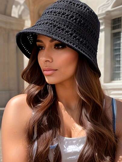 1pc New Summer Hollow Bucket Hat, Breathable Bucket Hat, Versatile And Casual, Shows Face, Suitable For Outing Play, Party Outdoor Wear Decoration, Foldable Water Barrel Hat