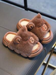 1 Pair Kids Cappa Slippers, Anti-Slip Indoor Home Slippers With Thermal Lined For Boys, Suitable For Spring And Autumn - Mocha Brown - View 4