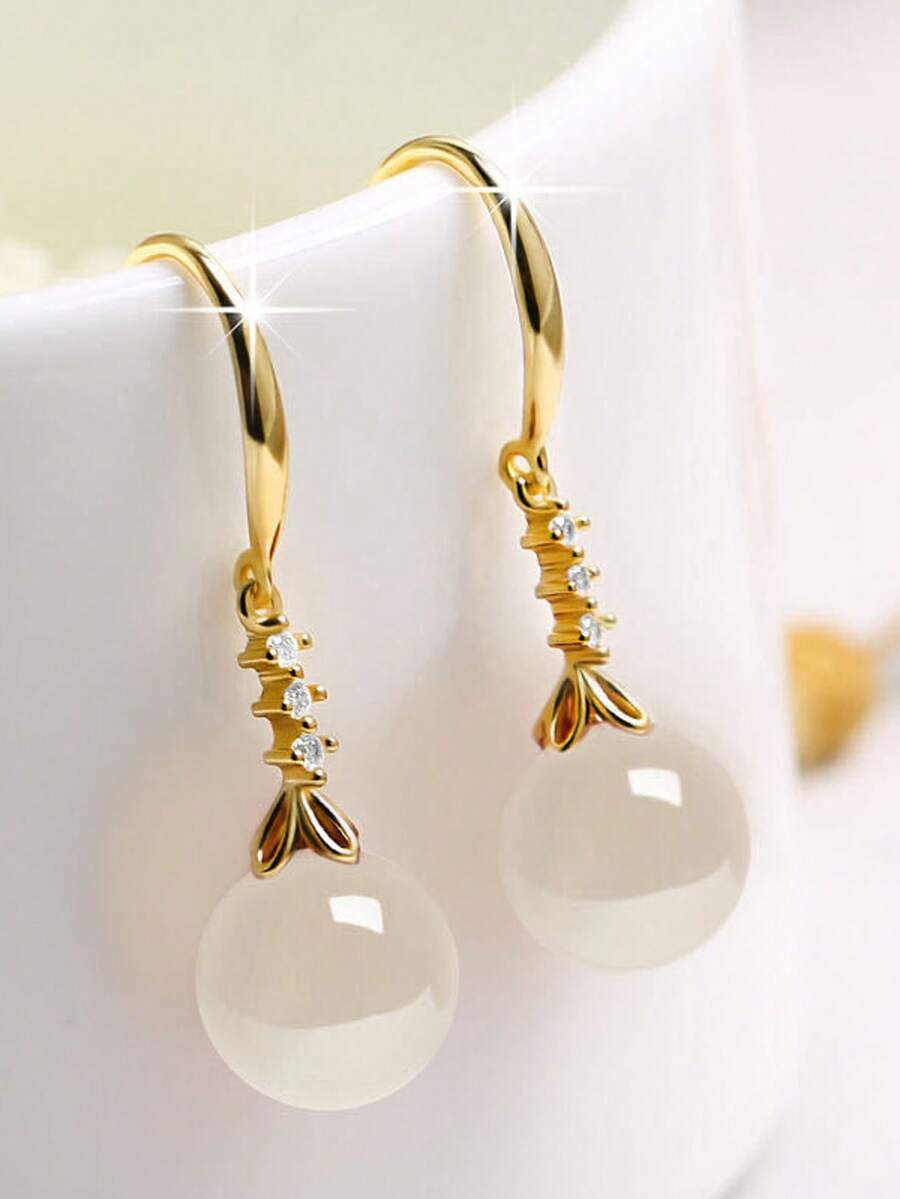 Women's Multicolor Chinese Style Earrings Ball Pendant Design Simple Luxury, Casual Costume Jewelry For Party, Daily, Wedding - Perfect Gift - trắng - Xem 1