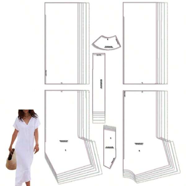 Vestido de múltiples tamaños con patrones de costura, escala 1: 1 patrones básicos de coser prendas de vestir para mujeres, patrones para costura para principiantes y patrones, plantillas para hacer prendas, diseños de prendas hechas a mano