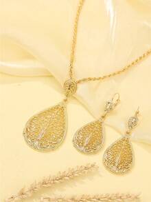 Juego de joyería de lujo para mujer - Collar, aretes, pulsera, conjunto de 3 piezas, joyería de moda de novia marroquí, regalo para fiesta de boda, día de San Valentín, accesorios