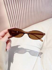 1 件椭圆形小框时尚女士眼镜，棕色夏季时尚眼镜，男女通用复古时尚眼镜，Y2K 街头潮流，适合驾驶、礼物、海滩派对、度假椭圆形太阳镜 - 彩色 - 查看 3