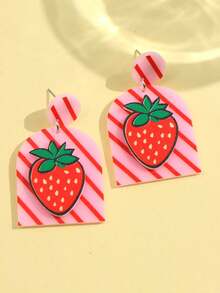 1 对时尚俏皮的彩色亚克力草莓和几何吊坠耳环，适合日常佩戴、节日和派对 - 彩色 - 查看 3