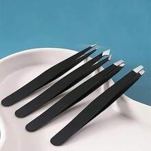 4 Pack Professional Eyebrow Tweezers Set - Stainless Steel Precision Tweezers For Facial Hair, Ingrown Hair & Splinter Removal (Black) - Black - View 5