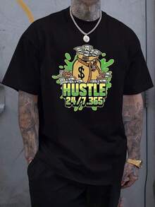 [Camiseta con estampado HUSTLE] Camiseta casual con estampado HUSTLE - Manga corta para hombres, verano - Blanco - Ver 7