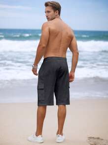 2025 European Style Running Shorts Men Sexy Elastic Wiast Board Shorts Male Stand Pockets Casual Beach Short Pants White Black  Tropical    Pocket  Drawstring