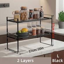 1pc Kitchen Cabinet Storage Rack, Iron Dish Organizer Rack With Multiple Layers, Multifunctional Countertop Storage Shelf, Available In 3 Sizes And 2 Colors