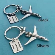 1pc Customizable Laser Engraved Airplane Keychain, Fashionable Gift Suitable For Family, Friends And Classmates, Airplane Design, Metal Material