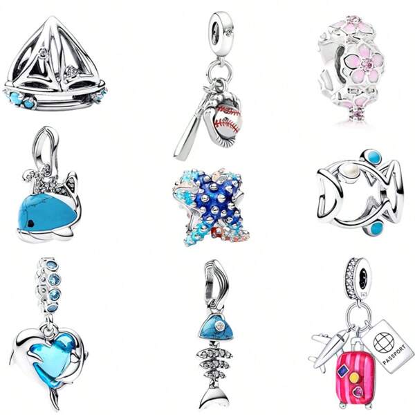 1PC Sailboat Blue Murano Glass Dolphins Dangle Baseball Marine Organism Charm Beads Fit Original Snake Bracelet Necklace Beads For Diy Jewelry Making Women Jewellery Gift For Girl Daughter