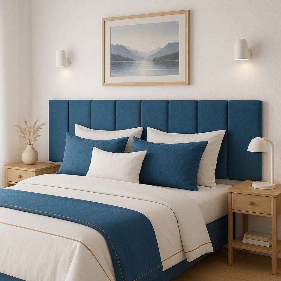 Kit Of 7 Queen Size Bed Headboards With Sides And 45x20 Immediate Premium Shipping - Navy Blue - View 1
