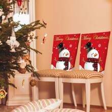 4pcs/6pcs/280pcs Christmas Chair Covers, Red Background Snowman Design Chair Slipcovers, Christmas Party Decorations, Indoor & Outdoor Christmas Chair Covers, Christmas Party Supplies, Suitable For Christmas Family Gatherings, Holiday Party Atmosphere Decoration, Gift Giving, Restaurant Theme Decor Sets, Home Linen Chair Covers, Seasonal Home Decor Dirt-Resistant Chair Covers, Holiday Dining Chair Covers