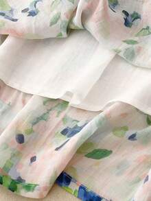 Women's Floral Print Elastic Waist Flare Skirt, Spring Autumn - Multicolor - View 3