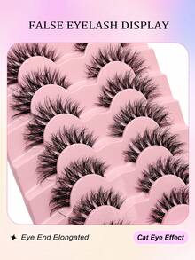 Asiteo 7 Pairs Cat Eye False Eyelashes, 3D Transparent Band Natural Thin Faux Mink Lashes, Fluffy Curly Cat Eye Fake Eyelashes - 黑色 - 查看 4