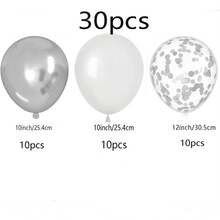 30 unidades de globos blancos y plateados metálicos, adecuados para fiesta de revelación de género, fiesta de soltero, fiesta de carnaval, cumpleaños, ceremonia de graduación, aniversario, fiesta del Día de la Independencia, despedida de soltera, Navidad, Halloween, Día de San Valentín, Día de la Madre, fiesta de vacaciones, Ramadán, Eid, decoración de fiesta con tema de carnaval, artículos de fiesta