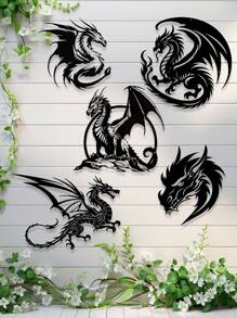 Ferocious Black Metal Dragon Wall Decor - Detailed Mythical Creature Sculpture, Suitable For Indoor/Outdoor Decoration, Fantasy-Style Garden Or Home Decor, Durable And Easy To Clean, Outdoor Wall Decoration | Mystical Decoration | Metal Finish, Dragon Decor