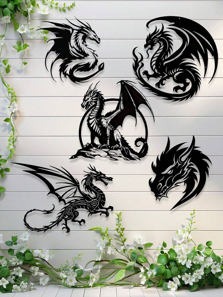 Ferocious Black Metal Dragon Wall Decor - Detailed Mythical Creature Sculpture, Suitable For Indoor/Outdoor Decoration, Fantasy-Style Garden Or Home Decor, Durable And Easy To Clean, Outdoor Wall Decoration | Mystical Decoration | Metal Finish, Dragon Decor