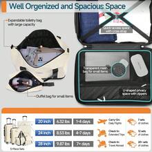tooluck 5 Piece Luggage Sets ABS+PC Hard Shell Suitcases Travel Packing Box With Wheels TSA Aproved Lock And Carry On Bags Wash Bag Travel Suit Case Set For Men And Women,Beige - 米色 - 查看 7