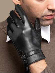 1pair Men's Leather Gloves, Fashionable Warm Touchscreen Lined Waterproof Windproof Driving Riding Gloves