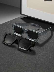 1 件男士现代时尚抗疲劳眼镜，适合办公室、街头、户外旅行、电脑阅读、游戏、电视、手机装饰 - 透灰 - 查看 4