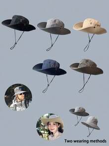 1 件男/女速干纯色钓鱼帽，宽边休闲户外太阳帽，涤纶材质
