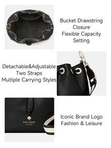 Kate Spade Túi đeo chéo Emma Small Bucket Bag Spade Flower dành cho nữ Túi da đen đeo vai Túi xách nữ Ví có khóa rút Túi cầm tay thường ngày có dây đeo có thể tháo rời và điều chỉnh - màu đen - Xem 3