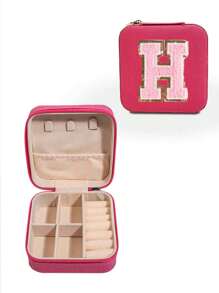 1 Portable Travel Jewelry Storage Box, Summer Portable Mini Travel Box With Mirror, Rose Red Custom Pink Letter Travel Jewelry Box, Small Travel Waterproof Jewelry Storage Box, Portable Jewelry Display Box, Large-Capacity Jewelry Display Box, Mini Double-Layer Ring Box Storage Box, Gift Box, Jewelry Storage Box, Accessory Storage Bagr, Zipper Seal, Suitable For Earrings, Necklaces, Rings Bracelets, Lipsticks, Etc